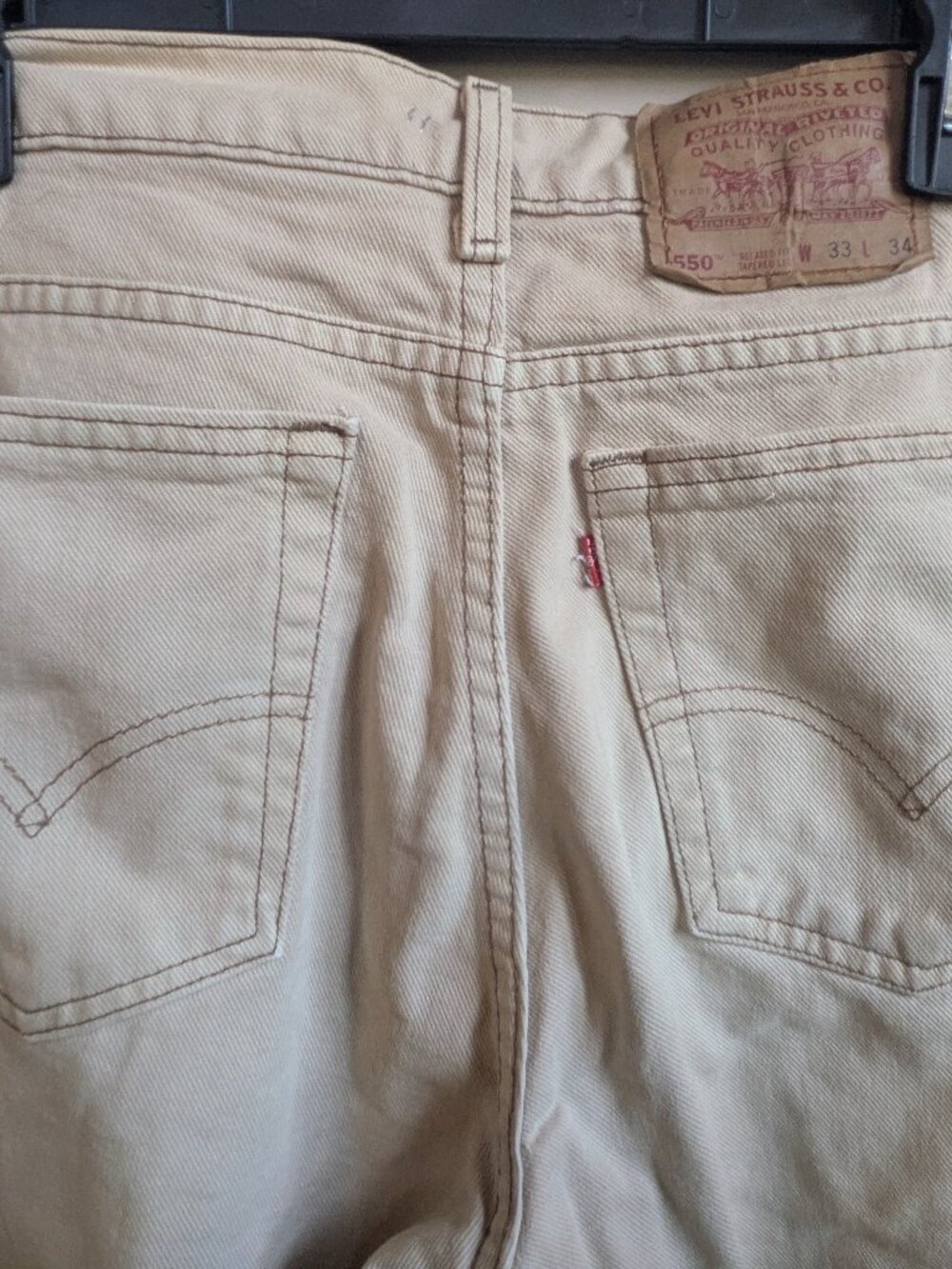 Vintage Levis 550 men jeans beige relaxed fit tapered leg 90s size 33/34 #858